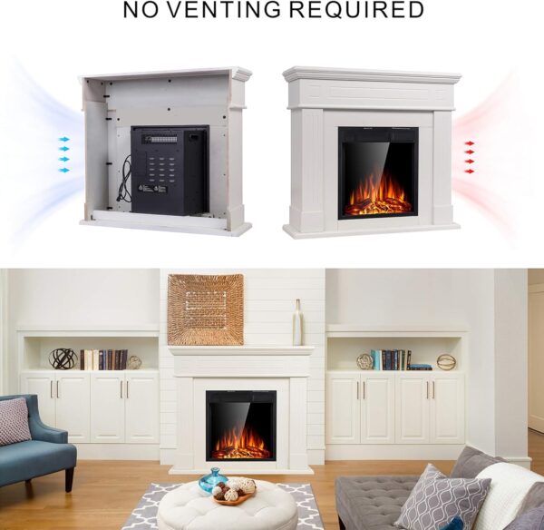 JAMFLY Electric Fireplace Mantel Package Wooden Surround Firebox TV Stand Free Standing Electric Fireplace Heater with Logs, Adjustable Led Flame, Remote Control, 750W-1500W, Lvory White - Image 5