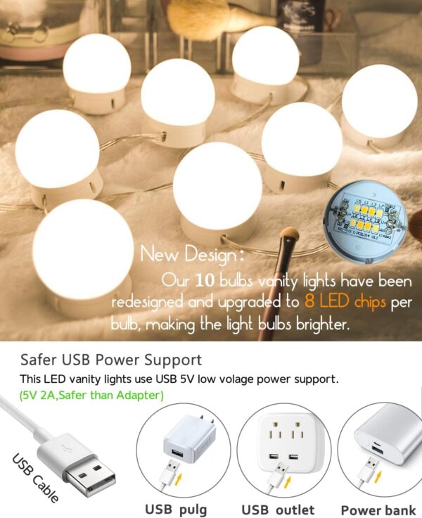 Led Vanity Mirror Lights,15 Ft Vanity Lights for Makeup Dressing Mirror Lighting,10 Dimmable Bulbs,Adjustable Light Color & Brightness,USB Cable,Mirror not Included - Image 3