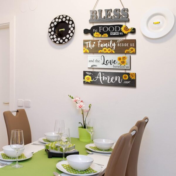 Wesiti 5 Pieces Kitchen Wall Decor Bless the Food Before Us Sign Farmhouse Rustic Dining Room Wall Art Wooden Hanging Signs for Kitchen Wall Decor Wall Hanging Plaque for Home(Sunflower) - Image 5