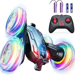 BROADREAM Stocking Stuffers for Kids, Double Sided 360°Rotating 4WD RC Cars with Headlights, Dynamic Music, Toys for Boys Girls