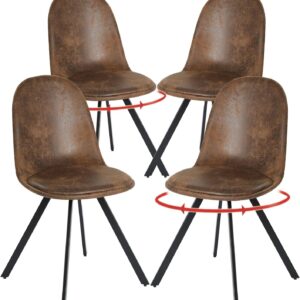 FurnitureR Swivel Dining Chairs Set of 4, Dining Room Chairs Suede Fabric Mid Back Armelss with Padded Rotated Seat Cushion and Metal Legs, Brown