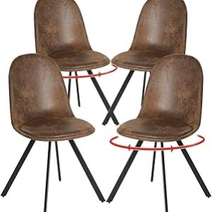FurnitureR Swivel Dining Chairs Set of 4, Dining Room Chairs Suede Fabric Mid Back Armelss with Padded Rotated Seat Cushion and Metal Legs, Brown