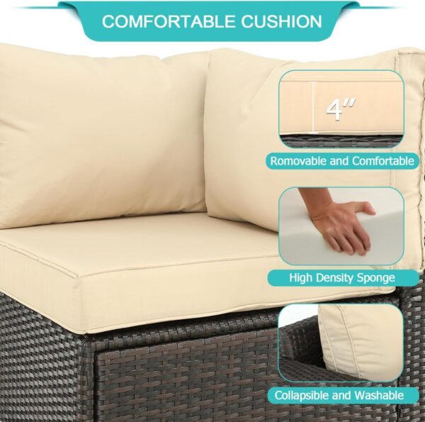 Outdoor Furniture Patio Furniture Sets Conversation Sets Sectional Sofa Couch Wicker Rattan Balcony Furniture for Lawn,Garden,Porch and Poolside (Expresso-Navy, 5 pcs Without Table) - Image 5