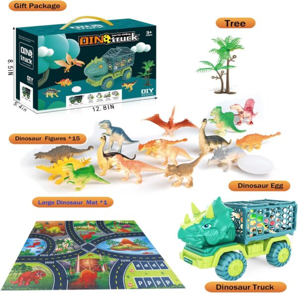 HONGID Dinosaur Truck Toys for Kids 3-5, Triceratops Car Toy with 15 Dino Figures,Large Activity Play Mat, Dinosaur Eggs, Dinosaur Play Set for Boys and Girls,Christmas Xmax,Stocking Stuffers - Image 3