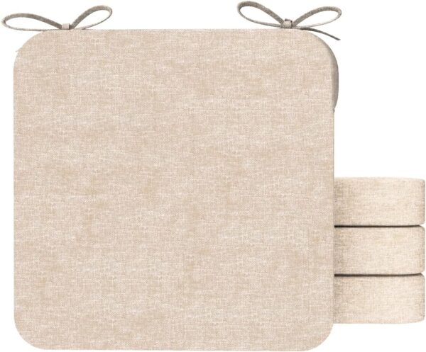 AAAAAcessories Square Chair Cushions for Dining Chairs with Ties and Removable Cover, 2" Thick Dining Kitchen Chair Pads, Indoor Dining Room Chair Cushions, 16" x 16", Set of 4, Dark Grey