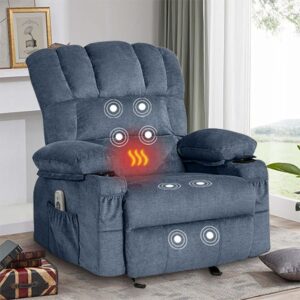 Massage Chair Recliner with Heat&USB,Comfotable Lazy Boy Recliner Chair with Cup Holder&2 Side Pockets,Manual Recliner Chair for Adults,Bread-Shaped,Heavy Duty,Fabric (Blue)