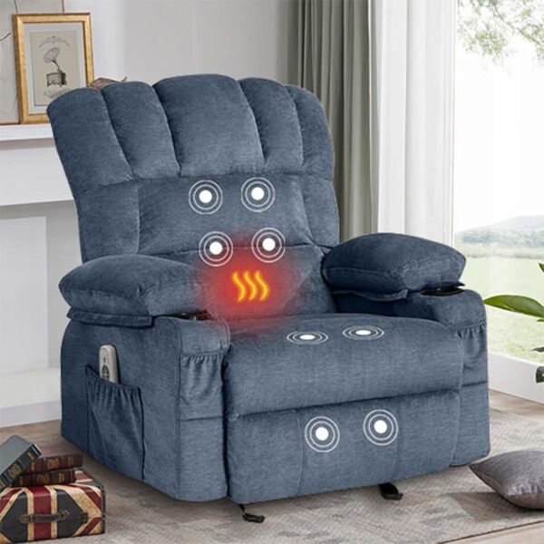 Massage Chair Recliner with Heat&USB,Comfotable Lazy Boy Recliner Chair with Cup Holder&2 Side Pockets,Manual Recliner Chair for Adults,Bread-Shaped,Heavy Duty,Fabric (Blue)