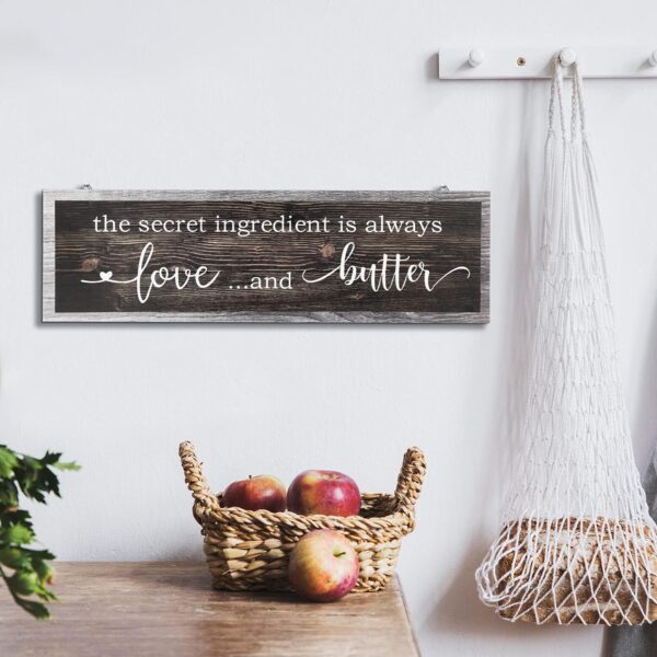 Jetec The Secret Ingredient Is Always Love and Butter Sign Funny Wood Kitchen Sign Funny Farmhouse Wall Kitchen Decor Rustic Kitchen Wall Decoration, 15.7 x 4.7 Inch(Brown) - Image 5