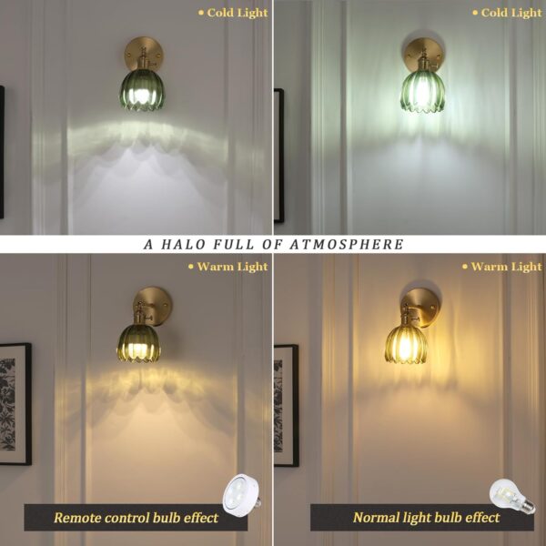 Vintage Wall Sconces with Green Tulip Glass Lampshade 180 Degree Adjustable Brass Sconces Hradwired Modern Wall Lighting Fixture with Switch for Bedside Bedroom Doorway - Image 4