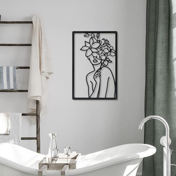 CHENGU 3 Pieces Metal Minimalist Abstract Woman Wall Art Line Drawing Wall Art Decor Single Line Female Home Hanging Wall Art Decor for Kitchen Bathroom Living Room (Floral Style) - Image 7