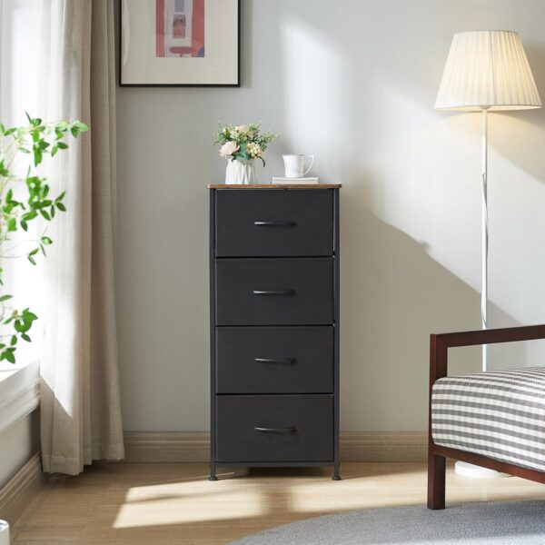 Somdot Tall Dresser for Bedroom with 4 Drawers, Storage Chest of Drawers with Removable Fabric Bins for Closet Bedside Nursery Laundry Living Room Entryway Hallway, Black - Image 2