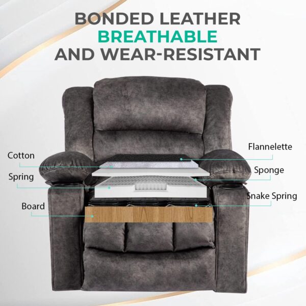 Recliner Chair Massage Rocker with Heated Modern Ergonomic Lounge Swivel Single Sofa Seat Living Room Recliners on Clearance Foam Filling Grey - Image 7
