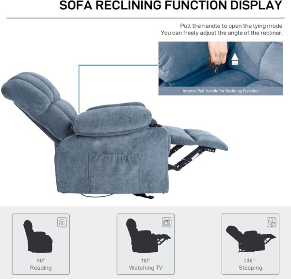 Massage Chair Recliner with Heat&USB,Comfotable Lazy Boy Recliner Chair with Cup Holder&2 Side Pockets,Manual Recliner Chair for Adults,Bread-Shaped,Heavy Duty,Fabric (Blue) - Image 6