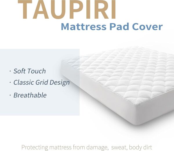 Taupiri Queen Quilted Mattress Pad Cover with Deep Pocket (8"-21"), Cooling Soft Pillowtop Bed Mattress Cover, White - Image 2