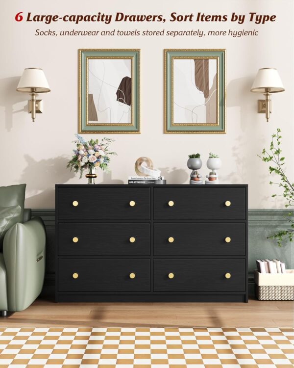 Nicehill 6 Drawers Dresser for Bedroom, Fabric Storage Tower, Dresser & Chest of Drawers Organizer，Storage Cabinet, Hallway, Closets, Living Room, Black Wooden Dresser（Black） - Image 4