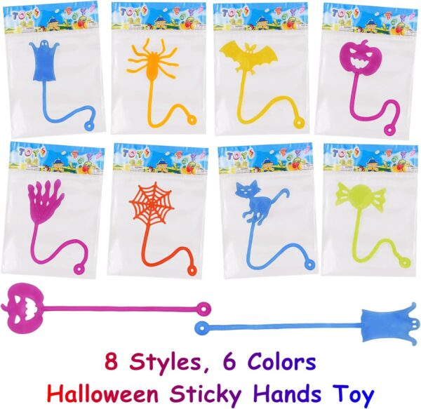 40 Pack Halloween Sticky Hands Toys, 8 Styles Pumpkin Spider Bat Cat Ghost Candy Sticky Stretchy Toys for Kids Boys Girls Halloween Treat Bags Goodie Bags Fillers Halloween Party Favors Gifts - Image 2