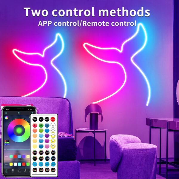 50ft RGB LED neon Rope Lights LED neon Strip Lights with Remote Control/APP Control IP65 24V Waterproof Flexible Neon LED Strip Lights,Led Lights for Bedroom Room Outdoors Decor - Image 2