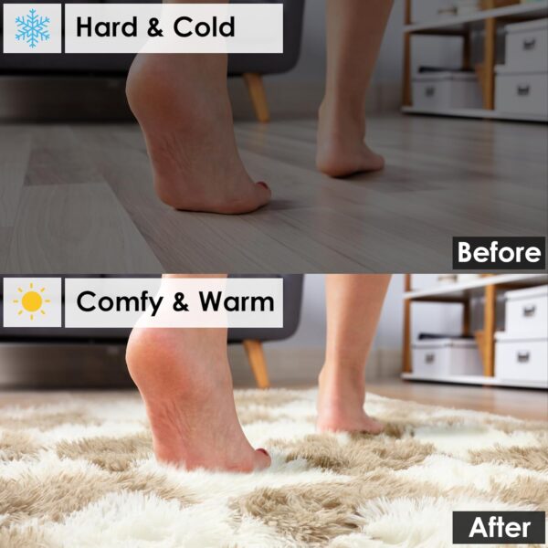 KICMOR 5x8 Beige and Cream White Rugs Living Room Carpets, Large Fluffy Shag Fuzzy Checkered Area Rug for Bedroom Aesthetic, Soft Plush Shaggy Rug for Nursery, Playroom, Teen Dorm Room Home Decor - Image 5