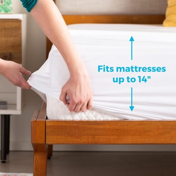 Linenspa Waterproof Smooth Top Premium Full Mattress Protector, Breathable & Hypoallergenic Full Mattress Covers - Packaging May Vary,White - Image 3