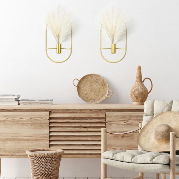 Peryiter 2 Pcs Small Boho Wall Decor Hanging Planters with Artificial Pampas Wall Mounted Metal Wall Decor Modern Home Decor Display Wall Art Bedroom Bathroom Living Room (Oval) - Image 4