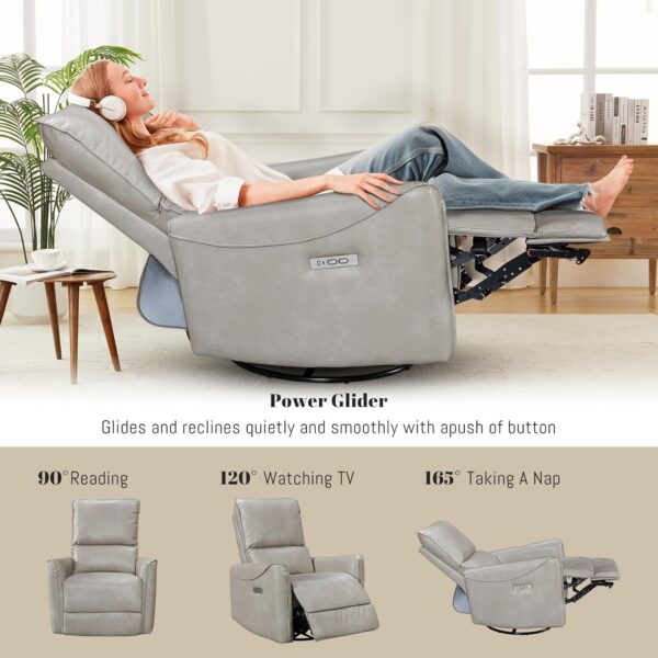 Rocker Recliner Chair, Swivel Recliner Chairs for Adults, Adjustable Glider Reclining Chair for Living Room, Bedroom, Office, No-Tool Assembly Multi-Functional Living Room Chairs, Black - Image 5