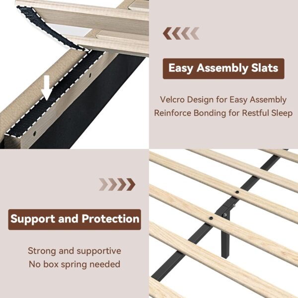 Flolinda Queen Size Platform Bed Frame with Fabric Headboard, Strong Wooden Slats, Non-Slip and Noise-Free, Bedroom and Guest Room Bed Frames, No Box Spring Needed, Easy Assembly, Beige - Image 7
