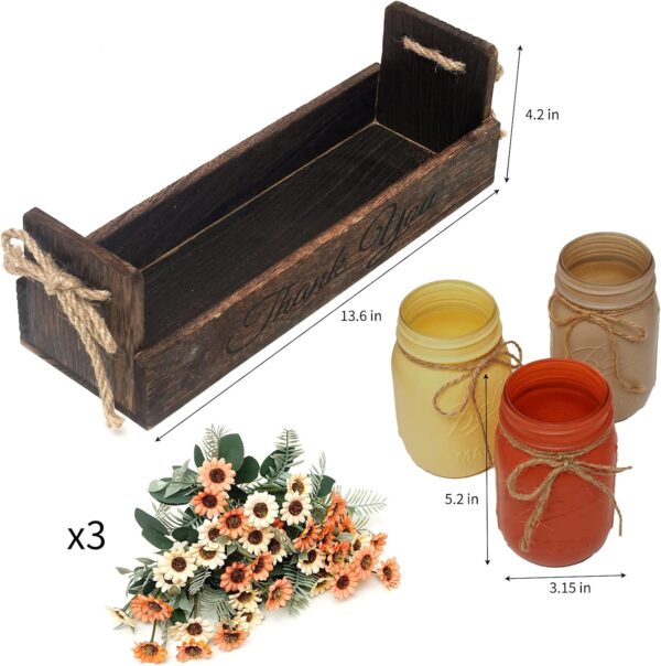 3 Pcs Painted Mason Jar Centerpiece with Wood Tray for Table, Farmhouse Decorative, Home Kitchen Dinning Living Room Rustic Decor, Brown - Image 7