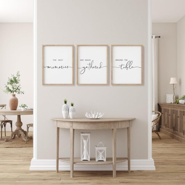 Houmury Set of 3 Framed Wall Art Memories Around the Table Farmhouse Wall Decor 11”x14” Kitchen Wall Decor for Dining Room Decor Wood Signs (Brown, 11 * 14") - Image 3