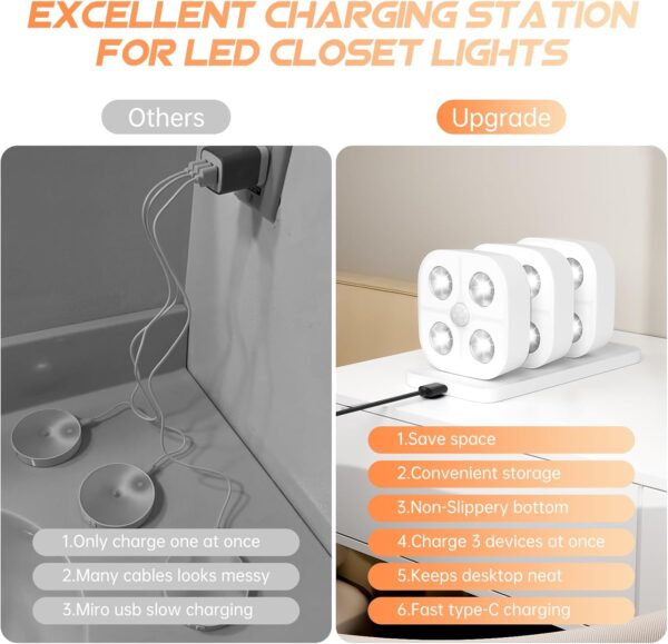 Wireless Step Light Rechargeable Puck Lights with Charging Station, Colorful RGB Motion Sensor Puck Light Under Cabinet Lighting with Remote Control, LED Closet Lights for Stair, Kitchen (3 Pcs) - Image 2