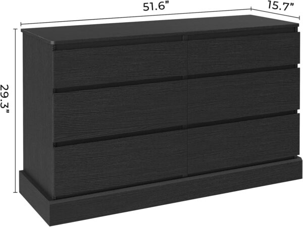 EPHEX 6 Drawer Dresser, Black Chest of Drawers, Storage Tower Clothes Organizer Closet, Double Dresser for Bedroom, Living Room, Entryway, 51.6''L x 15.7''D x 29.3''H - Image 2