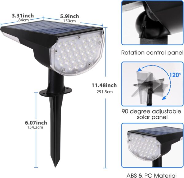 E ENERGETIC LIGHTING Solar Lights Outdoor Waterproof IP68, 4 Lighting Modes Solar Powered Garden Yard Spot Solar Lights for Christmas Outside Landscape- 2 Pack (Daylight) - Image 2
