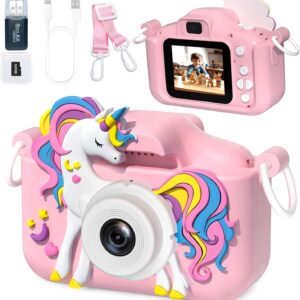 Kids Camera Toys for 3-12 Year Old Girls Boys,Children Digital Video Camcorder Camera, Upgrade Kids Selfie Camera, HD Kids Digital Video Cameras for Toddler with Cartoon Soft Silicone Cover