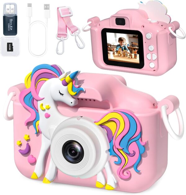 Kids Camera Toys for 3-12 Year Old Girls Boys,Children Digital Video Camcorder Camera, Upgrade Kids Selfie Camera, HD Kids Digital Video Cameras for Toddler with Cartoon Soft Silicone Cover
