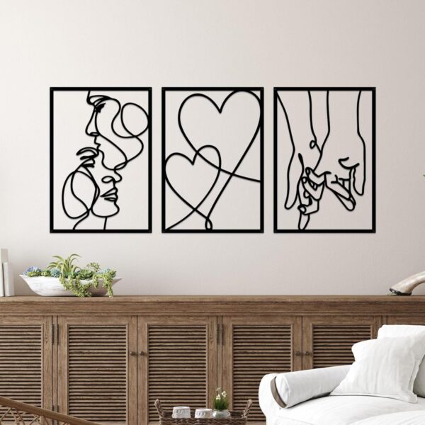 ESTART 3 Pieces Metal Minimalist Line Wall Art, Valentine's Day Lover Kiss Hand Metal Wall Decor, Aesthetic Modern Home Hanging Wall Art Decor for Bedroom Living Room - Image 4