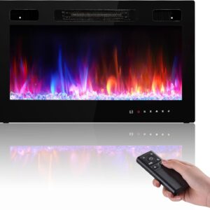 Electric Fireplace Insert 36" Realsmart 1500W Wall Mounted Electric Fireplaces with Recessed Heaters, Remote Control, Slim Black Fireplace Screen, Timer, 12 Flame Colors LED Decor, Low Noise