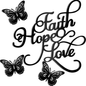 Metal Wall Art Decor Set 4 Pieces Rustic Black Love Signs for Home Decor Vintage Metal Butterflies Inspirational Metal Butterfly Wall Decorations Faith Hope Love Black Metal Sign for Home Decor
