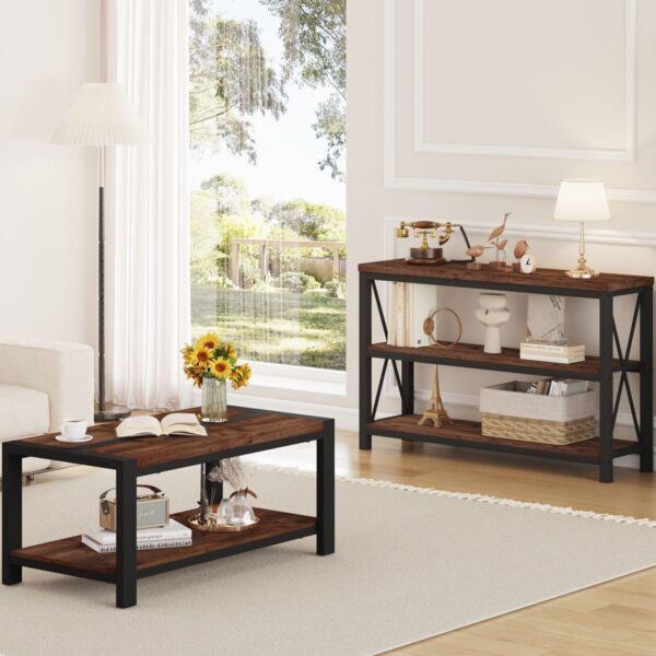 BON AUGURE Coffee Table for Living Room, Industrial Wood and Metal Living Room Tables, Farmhouse Rectangular Center Table (Rustic Oak, 43 Inch) - Image 6