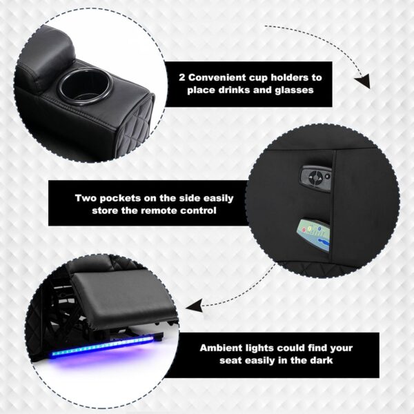 COMHOMA Power Recliner Chair PU Leather Electric Massage Recliner Sofa for Living Room Home Theater Seating with Cup Holders and LED Lighting (Black) - Image 6