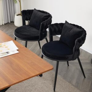 Modern Dining Chairs Set of 2 Hand-Woven Decorative Chairs, Upholstered Dining Room Chairs for Dining Room, Kitchen, Dresser and Bedroom Black
