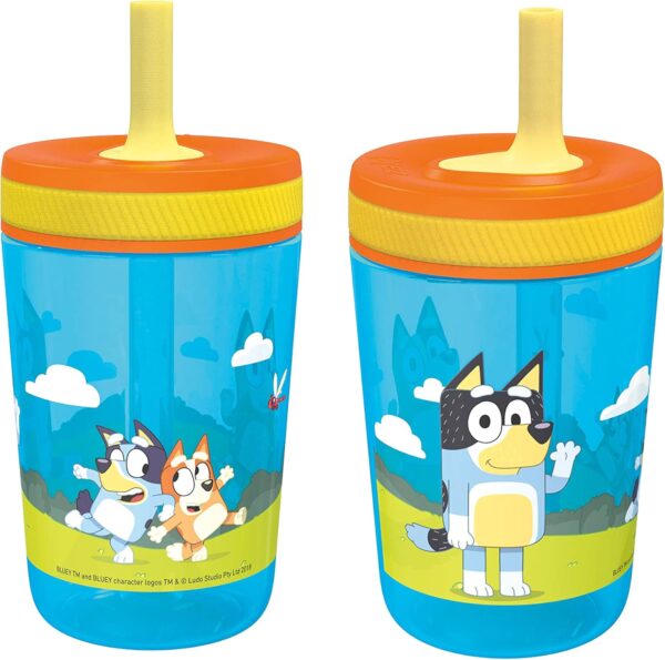 Zak Designs 15oz Bluey Kelso Tumbler Set, BPA-Free Leak-Proof Screw-On Lid with Straw Made of Durable Plastic and Silicone, Perfect Bundle for Kids, 2 Count (Pack of 1)