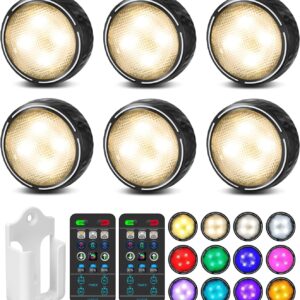 LED Puck Lights with Remote Control, Battery Operated Wireless Closet Lights, Under Cabinet Lighting Stick on Tap Push Lights, Color Changing Under Counter Lights for Kitchen, 6 Pack - Black