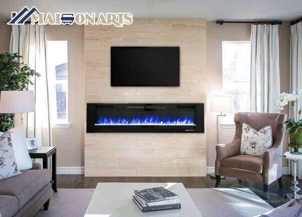 MAISON ARTS 72" Electric Fireplace Indoor Wall Mounted & Recessed Fireplace Heater with Remote Control & Touch Screen,8hrs Timer, Adjustable Flame & Bed Colors and Speed for Bedroom Living Room,1500W - Image 2