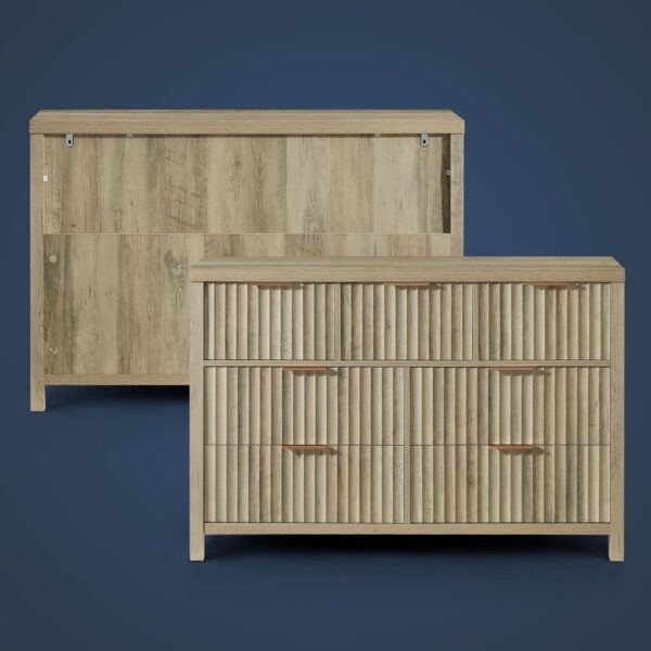 Oxford 7 Drawer Dresser Fluted 7 Drawers Dresser for Bedroom, Modern Wood Dressers & Chests of Drawers, 47''Wide Bedroom Dresser Storage TV Stand for Closet, Bedroom(Sunwashed Ash Oak) - Image 5
