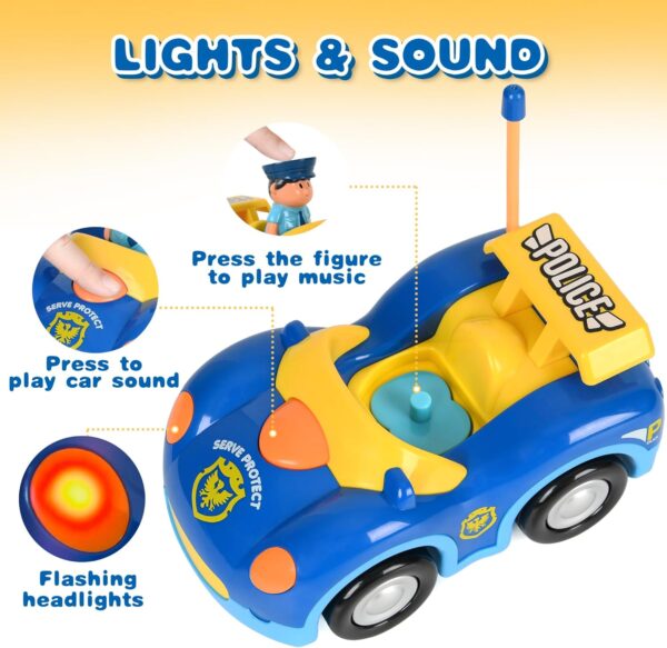 Remote Control Cartoon Police and Racing Cars: RC Toys for Toddlers Kids Boys and Girls - Set of 2 Vehicles for Simultaneous Play - Image 7