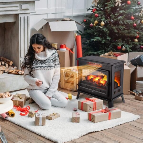 Electric Fireplace Infrared Heater 3D Freestanding Fireplace Stove Heater with Remote Control, Timer, Adjustable Flame Effect, Upgraded Safety Protection 24" - Image 2