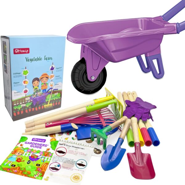 Kids Gardening Tools Outdoor Toys Set Backyard Play with Wheelbarrow Educational STEM Learning Pretend Toys Outdoor Indoor for Toddlers Kids Boys Girls (Purple) - Image 7