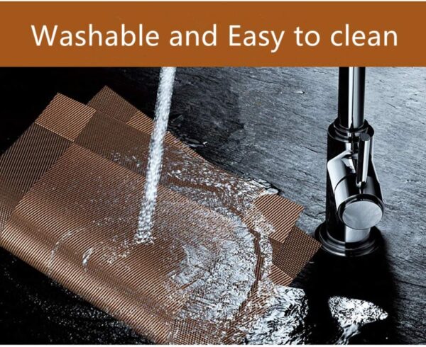 Placemats with Table Runner Sets Place Mats, Woven Crossweave Vinyl Kitchen Tablemat, Washable PVC Mats for Dining Table, Parties, Farmhouse, Thanksgiving, Christmas & Gathering (Brown) - Image 4