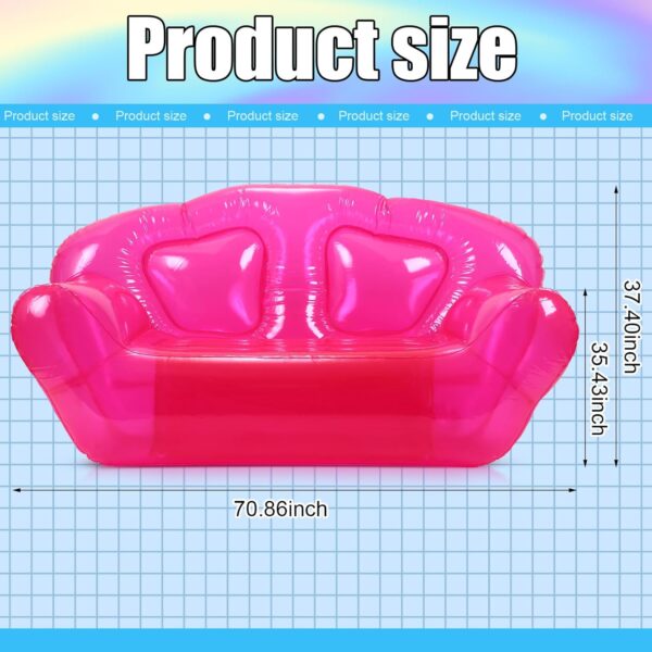 Kigley Transparent Inflatable Sofa Seat Blow up Chair Yard Portable Inflatable Couch Air Couch Patio Blow up Furniture for Camping Outdoor Beach Room Adult Teen (Pink,70.86 * 35.43 * 37.4inch) - Image 3