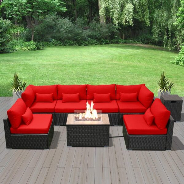 Dineli Sectional Sofa with Gas/Propane Fire Pit Table Outdoor Patio Furniture Sets (Light Gray-Rectangular Table) - Image 6