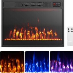 COSTWAY 23 Inches Electric Fireplace Insert, 750W/1500W Fireplace Heater with Remote Control, Adjustable Flame Color & Brightness, 1H-8H Timer, Thermostat and Overheat Protection
